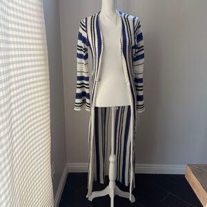 Venus crochet Striped Long Cardigan/duster/swim coverup Blue and White Size S